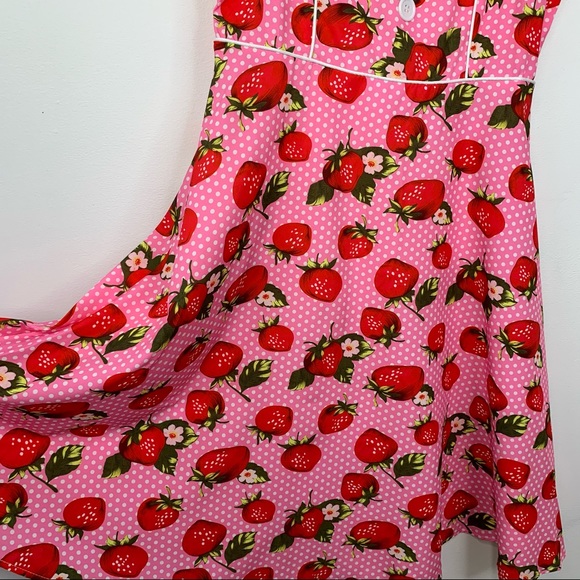 NEW Pinup Rockabilly Dress Retro Strawberries Pink - Picture 7 of 8